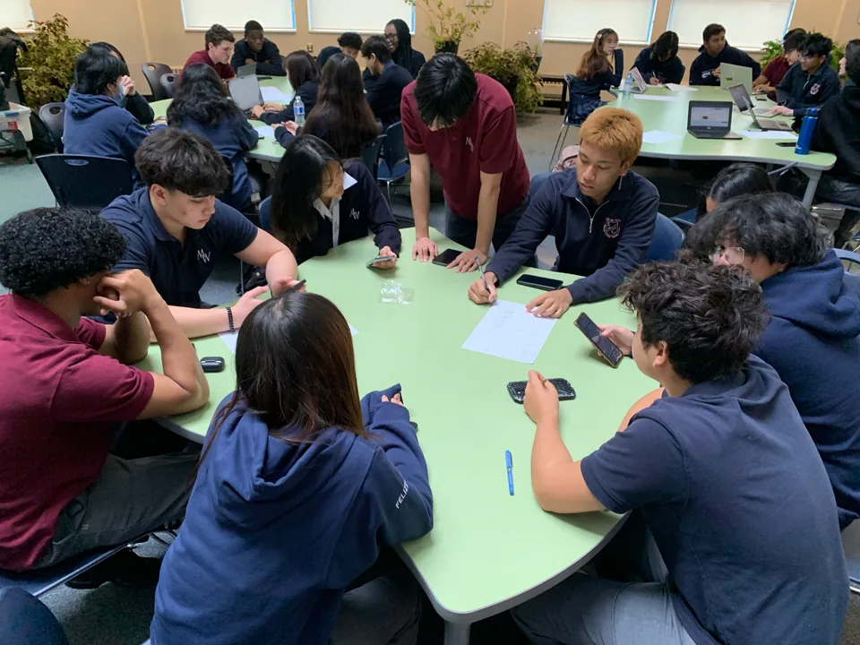 Students collaborating during a Glen Reyes SHSM workshop